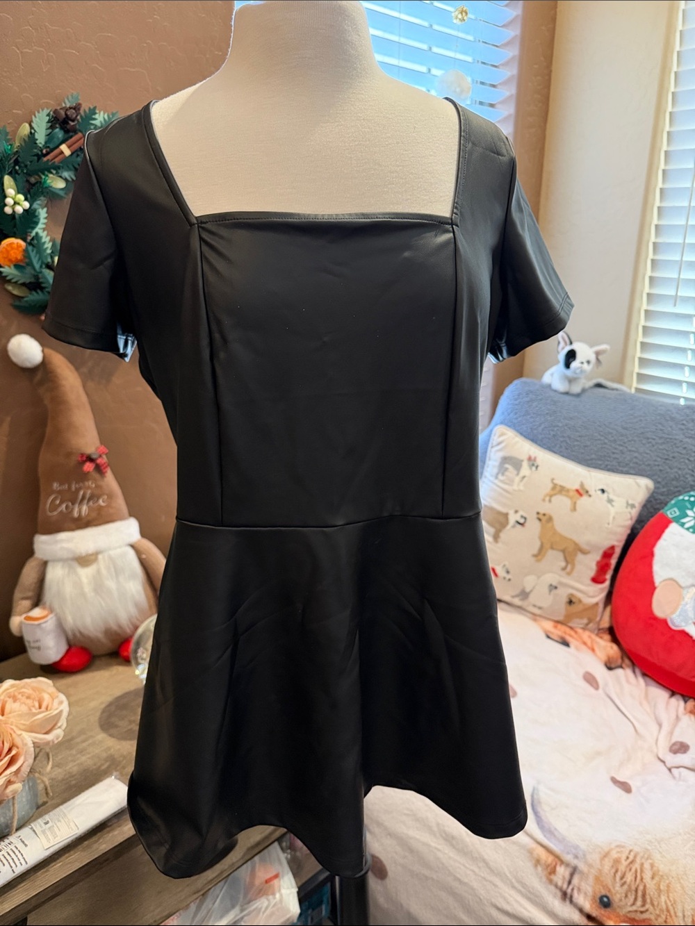 torrid Black Faux Leather Square-Neck Peplum Tunic